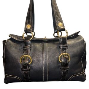 Coach Chelsea 10953 Black Leather Shoulder Bag with Brass Accents